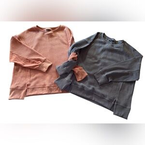 PRETTYGARDEN Oversized Waffle Knit Crewneck Sweatshirt Bundle x2 Blue & Peach XL